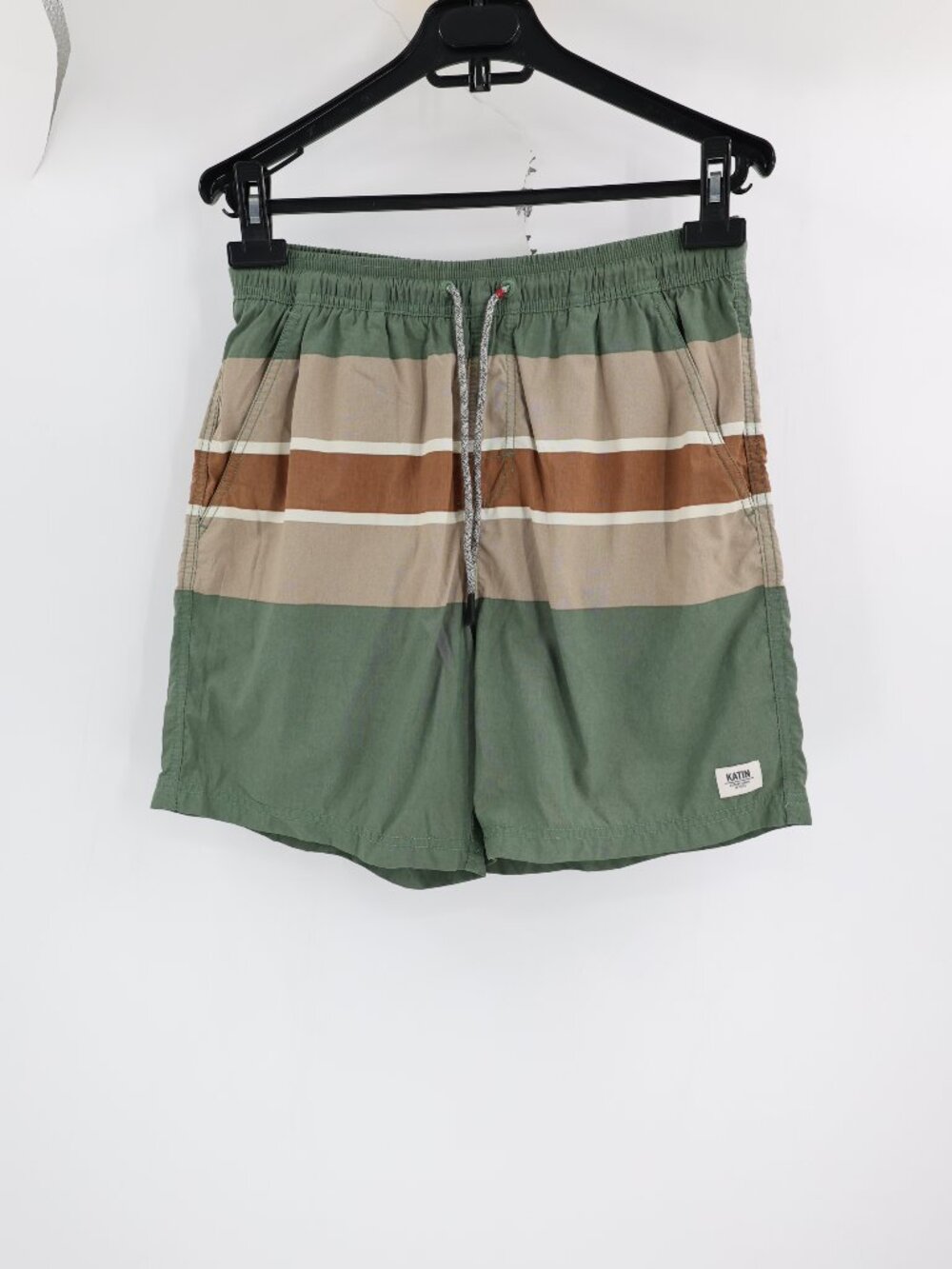Katin Swim Trunks Mens Small Mesh Lined Striped Nylon Drawstring Elastic Waist